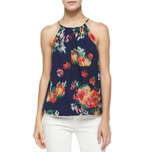 Joie Anatase B Floral-Print Halter-Neck 100% Silk Tank Blue Women's Size M